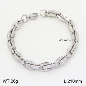 Detail de bracelet de chaine en acier inoxydable, design de maillons metalliques argentes.