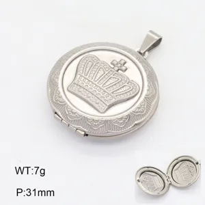 Pendentif médaillon rond vintage accessoire de collier avec design en relief couronne boîte à photo 31mm