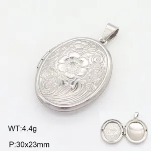 Pendentif médaillon ovale ton argent gravé de fleurs style vintage ouvrable 30x23mm photo