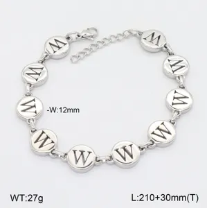 Bracelet en acier inoxydable avec pendentif lettre, bijou chaîne disque rond poli.