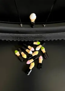 Cute ice cream cone bicycle tire valve caps, decorative stem covers for mountain bikes.