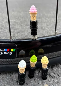 Cute ice cream cone bicycle valve caps, decorative metal tire air nozzle caps for bikes.
