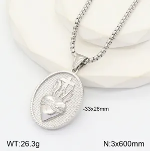 Collier pendentif cœur sacré croix en acier inoxydable, bijoux religieux vintage.