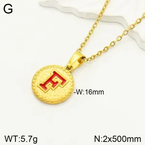 Collier pendentif lettre F en acier inoxydable avec émail rouge, bijoux minimalistes dorés.