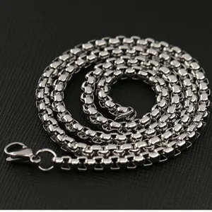 Collier vintage en acier titane à perles carrées, chaîne argentée style hip-hop pour homme.