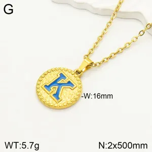 Collier pendentif lettre K en acier inoxydable avec goutte d'huile bleue pour femme