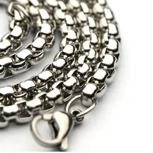 Collier chaîne en acier inoxydable argenté, bijoux de mode perles carrées tendance homme