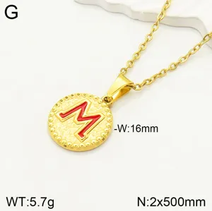 Collier pendentif initiale M en acier inoxydable style européen avec émail rouge pour femme