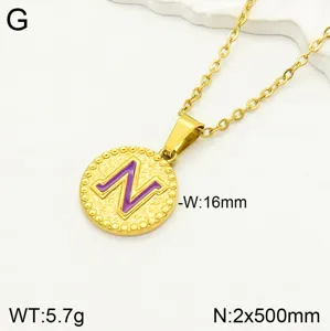Collier pendentif lettre N en émail violet en acier inoxydable bijoux dorés minimalistes