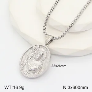 Collier Pendentif en Acier Inoxydable 3D Plaquette Ronde Portrait Religieux Rétro Bijoux Polis Pour Hommes Femmes