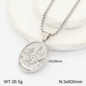 Collier pendentif portrait religieux en acier inoxydable avec chaîne boîte, style rétro.
