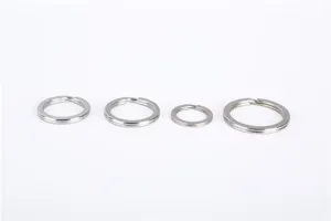 Stainless steel split key rings detail view, durable metal hardware loop for keys.
