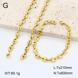 Ensemble collier et bracelet en acier inoxydable grain de café avec plaquage or 18k