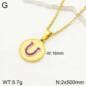 Collier pendentif lettre U en acier inoxydable style européen avec design huile violette.