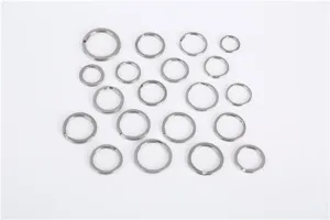 Stainless steel split rings set, assorted sizes key rings for DIY crafts and hardware projects.