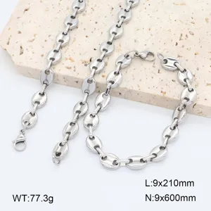 Collier et bracelet grains de café en acier inoxydable, détail en acier titane pur.