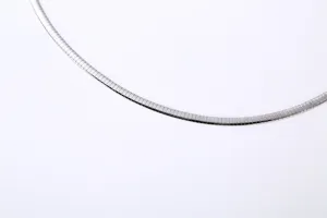 Détail de collier chaîne serpent plate en acier inoxydable, élégant bijou choker argent.