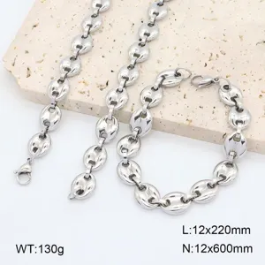 Ensemble collier et bracelet en chaîne grains de café en acier inoxydable, matériau en acier titane.