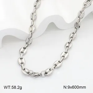 Collier chaîne grains de café en acier inoxydable, vue détaillée montrant de gros maillons.