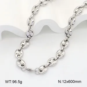 Collier en acier inoxydable grain de cafe, bijou massif en metal argente pour homme et femme.