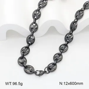 Collier Grains de Café Acier Inoxydable Gunmetal Chaîne Lourde Punk Hip Hop Bijoux Mode Homme