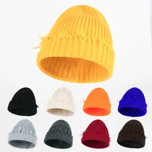 Winter Warm Strickmütze Beanie Für Damen Casual Einsteckfarbe Distressed Quaste Totenkopf Mütze Acryl Mode Kopfbedeckung