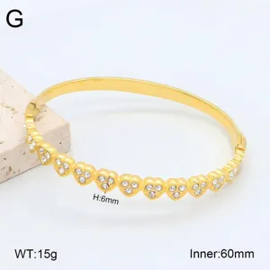 Bracelet jonc coeur strass acier inoxydable dore elegance mode bijoux femme chic