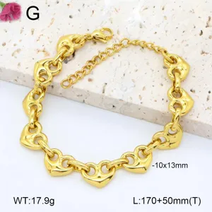 Bracelet en acier titane avec maillons en coeur dores, bijou mode hip-hop tendance.