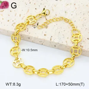 Bracelet chaîne en acier inoxydable doré ancienne pièce détail mode bijoux femme chic