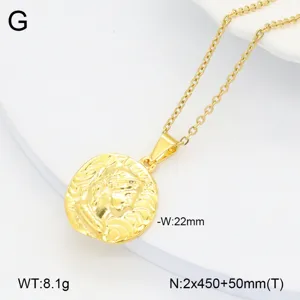 Collier pendentif pièce en relief en acier inoxydable plaqué or mode bijoux