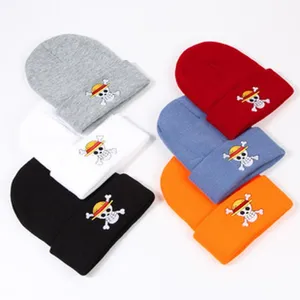 Gorros de punto coloridos con bordado de calavera, gorros de invierno cálidos para mujeres y hombres.