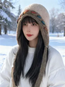 Chapeau trappeur en peluche tricoté coloré style japonais femmes automne hiver chaud