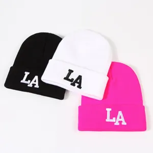 Conjunto de gorro de punto LA bordado elegante para mujeres y hombres, gorro de invierno cálido.