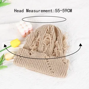 Herfst winter distressed gebreide muts beanie, casual grunge stijl koude hoed voor dames.
