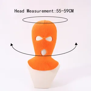 Oranger 3-Loch Strick Balaclava Mütze Detailansicht ideal für Kopfumfang 55 bis 59 cm.