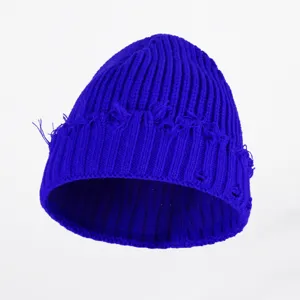 Koreanische distressed Strickmütze für Damen, lässige Winter warme Wollmütze im Trend.