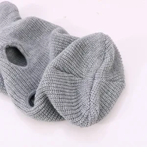 Graue dreiloch gestrickte Sturmhaube Skimaske Winter warme Acrylmuetze fuer Outdoor Sport