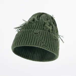 Verweerde gebreide muts voor herfst en winter, gezellige grunge stijl warme muts voor dagelijks.