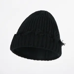 Schwarze Strickmütze Winter warme Beanie lässige stylische weiche Mütze für Damen Herren Alltag