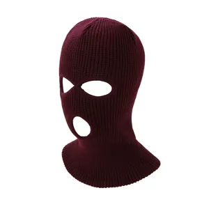 Drei-Loch Strick Sturmhaube Winter Ski Maske winddicht warme Mütze einfarbig Unisex