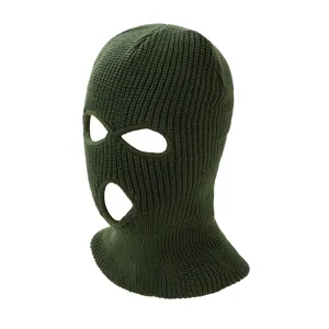 Grüne gestrickte 3-Loch Sturmhaube Skimaske, winterliche warme Outdoor Windschutz Gesichtsmaske.