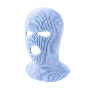 Hellblaue Strick 3-Loch Sturmhaube Skimaske Winter Outdoor winddichte warme Gesichtsmaske.