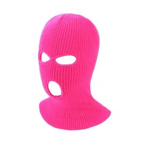 Pinke 3-Loch Strick-Balaclava Detail, warme Skimaske Gesichtsschutz für Outdoor-Sportarten.