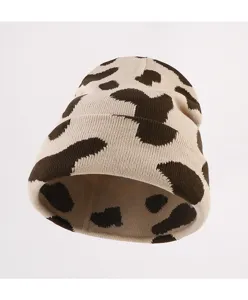 Bonnet en tricot motif vache unisexe, casquette en laine chaude automne hiver streetwear