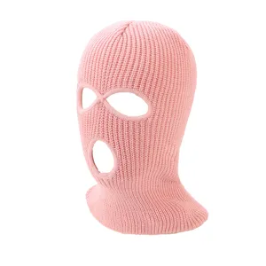 Rosa 3-Loch Strick-Balaclava Detail, winterliche warme Skimaske Gesichtsbedeckung.