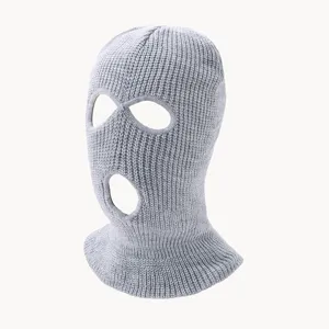 Unisex drei Loch Strick Sturmhaube Skimaske, einfarbig warme Winter Thermogesichtsschutz Mütze.