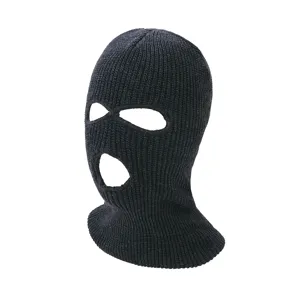 Schwarze 3-Loch Sturmhaube Skimaske Winter warme Strick Mütze für Outdoor Sport Radfahren.