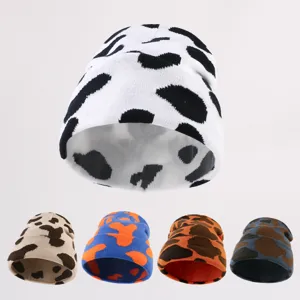Automne Hiver Unisexe Bonnet en Tricot Décontracté Motif Animal Jacquard Chaud Coupe-vent Extérieur Mode Bonnet
