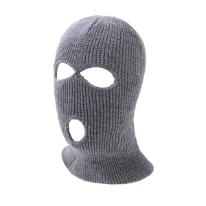 Graue dreiloch Strick Sturmhaube Skimaske für Winter Wärme winddichte Outdoor Ausrüstung.
