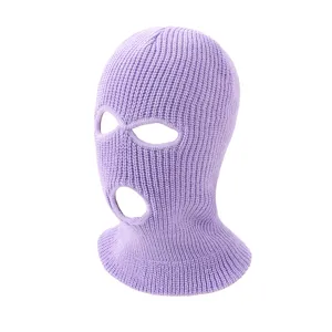 Lila 3-Loch Strick Sturmhaube Skimaske, winterwarme Acryl winddichte Gesichtsmaske für Outdoor.